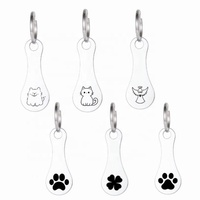 Porte-clés en acier inoxydable avec motif de chiot et de chaton, étiquette d'identification pour animaux de compagnie et breloque pour collier