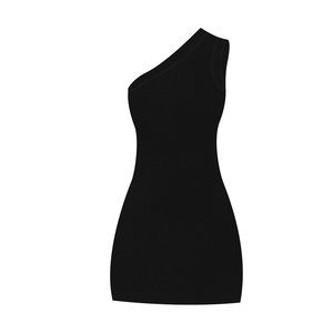 Personalizado al por mayor nuevo diseño 100% lana ceñido al cuerpo erógeno un hombro cuello inclinado aberturas laterales mujeres vestido de suéter de punto - Product Image 4
