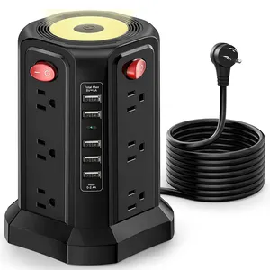 Surge Protector Power Strip Tower with 5 USB Ports and Night Light, 10FT Extension Cord with 12 AC Multiple Outlets
