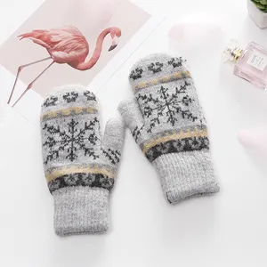 Women Snowflake Knit Mittens Winter Keep Warm Thinsulate Fleece Lining Christmas Gloves for Girls Ladies