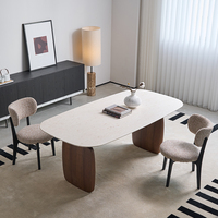Table à manger contemporaine en bois massif avec plateau en marbre moderne, base en noyer, mobilier de maison, 6 places, pour salle à manger, hôtel