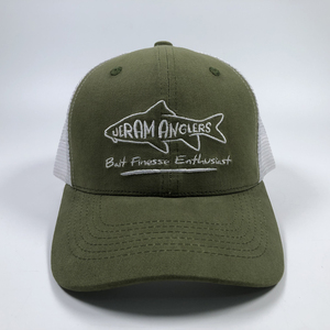 ODM Premium personnalisé <span class=keywords><strong>poisson</strong></span> brodé logo Design 6 panneaux structuré vert foncé pour adultes vêtements d'été coton maille casquette de camionneur - Product Image 2