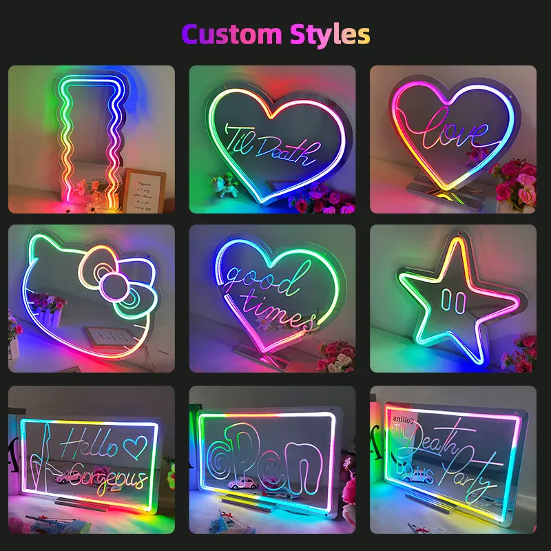 Toptan ayna yatak odası düğün dekor için Led ışık ile duvara monte makyaj masası aynası ışıkları Dreamcolor Neon ayna ile