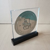 Plaque de trophée personnalisée en acrylique transparent avec médaille métallique en relief et support en lucite – Récompense pour événements sportifs, anniversaires d'entreprise, souvenirs et cadeaux