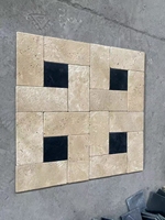 Carreaux de sol et de mur en pierre calcaire beige et marbre noir vieilli à carreaux, style antique, pour entrée, cuisine et salle de bain, réponse rapide