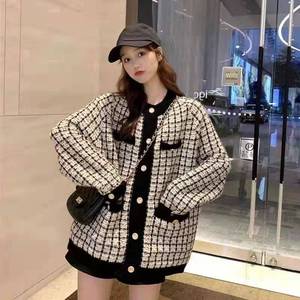 2021 automne et hiver nouveau pied de poule ample à manches longues sauvage tricot Cardigan <span class=keywords><strong>pull</strong></span> veste col rond Vintage <span class=keywords><strong>pull</strong></span> - Product Image 5