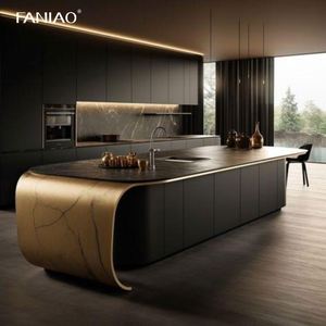 Armoire de cuisine personnalisée grise moderne design industriel avec îlot professionnel pour villas appartements avec accessoire de robinet - Product Image 4