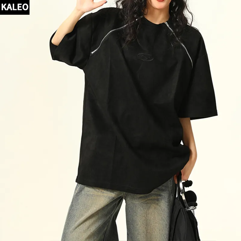 KALEO fábrica personalizada al por mayor peso pesado camiseta Streetwear mujer cuello redondo Camiseta