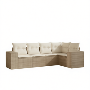 Conjunto de Sofás de Jardín de Ratán Sintético Beige Modular Moderno, Muebles de Exterior con Cojines de Espuma de Alta Densidad - Product Image 1