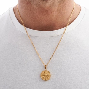 <span class=keywords><strong>Collana</strong></span> con Ciondolo a Disco Bussola in Ottone Placcato <span class=keywords><strong>Oro</strong></span> 18k Gemnel per Uomo - Product Image 2