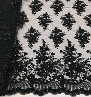 Tissu en dentelle tissée noire le plus vendu avec broderie de strass lourds faits à la main pour robes de mariée et fêtes de filles