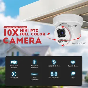 8MP 10X Motor AF ColorVU POE IP Camera Dual Light IR Turret 2 Way Audio PTZ CCTV Security Camera 4K
