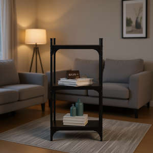 3 Tier <b>Black</b> Engineered Wood <b>Bookcase</b> 15.7x11.8x33.9 Inches Freestanding Minimalist Modern Living Room Furniture - Product Image 2