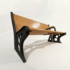 Banc d'extérieur public en aluminium moulé antirouille et assise en bois massif pour projets immobiliers commerciaux et de construction urbaine - Product Image 2