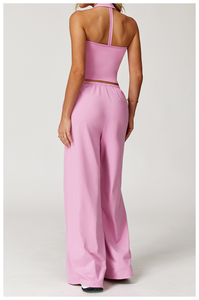 JY-3058 Set di Pantaloni Yoga a Gamba Larga con Coulisse, Traspirante e ad Asciugatura Rapida, Completo Sportivo con Bretelle per <span class=keywords><strong>Donna</strong></span>, Casual per Corsa e Palestra - Product Image 4