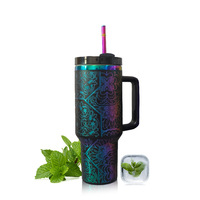 Gobelet de tasse de voyage de café sous vide d'acier inoxydable de placage de laser de BORGE 40oz avec le couvercle et la paille