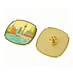 Badge en émail dur 2D personnalisé avec l'image de la silhouette de la ville, plaqué or, en métal, imprimé UV, emblème souvenir pour cadeau de voyage - Product Image 2