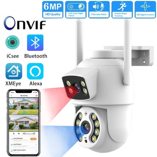 ICsee Outdoor Dual-Lens Wireless WiFi Security Camera Human Detection 360 Rotation Night Vision Two-Way Audio Memory Card IP66