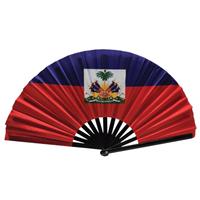 Éventail à main en bambou avec impression personnalisée du drapeau d'Haïti