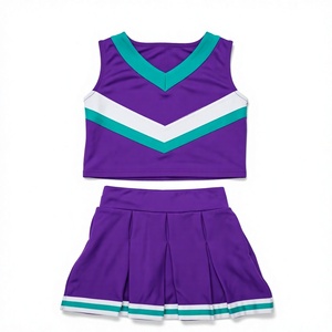 Uniforme de cheerleading personnalisé sublimé violet, turquoise et blanc, haut court sans manches, jupe plissée, vêtements de sport d'équipe, vêtements OEM - Product Image 1