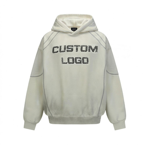 Personalizado 100% algodón cuello redondo costura DTG impresión Vintage sucio lavado de gran tamaño pulóver sudaderas con capucha de los hombres - Product Image 2