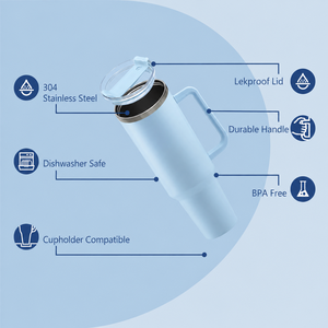 แก้วน้ำเก็บความร้อนขนาด 40 ออนซ์ ปราศจากสาร BPA  แบบมีหูจับและหลอดดูด สีชมพู  สำหรับเดินทางในรถยนต์  สามารถสกรีนโลโก้ได้  จำหน่ายจำนวนมาก - Product Image 2