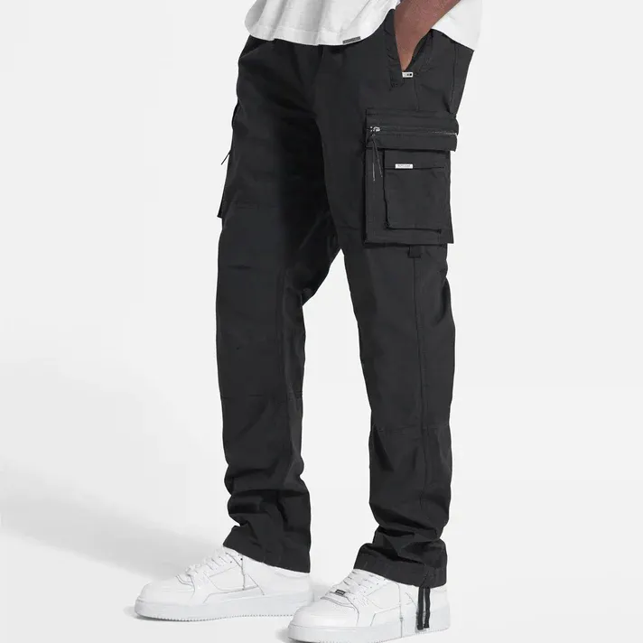 manufacture streetwear clothing stacked cotton baggy black woven jogger plain multi 6 pockets cargo men tactical pants pantalon