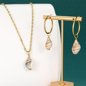 Wasserdichte Edelstahl-Halskette mit hawaiianischen Naturmuscheln und Ohrringe, Samoa-Schmuck Großhandel - Product Image 1