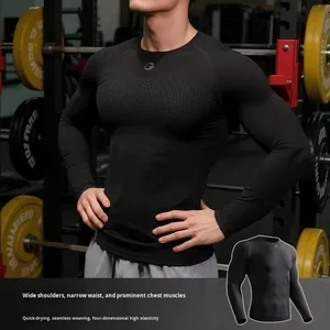 Maglietta Sportiva da Uomo Personalizzata a <span class=keywords><strong>Maniche</strong></span> <span class=keywords><strong>Lunghe</strong></span> Stile Vintage, Asciugatura Rapida, Strato Base Compressivo in Spandex/Nylon - Product Image 5