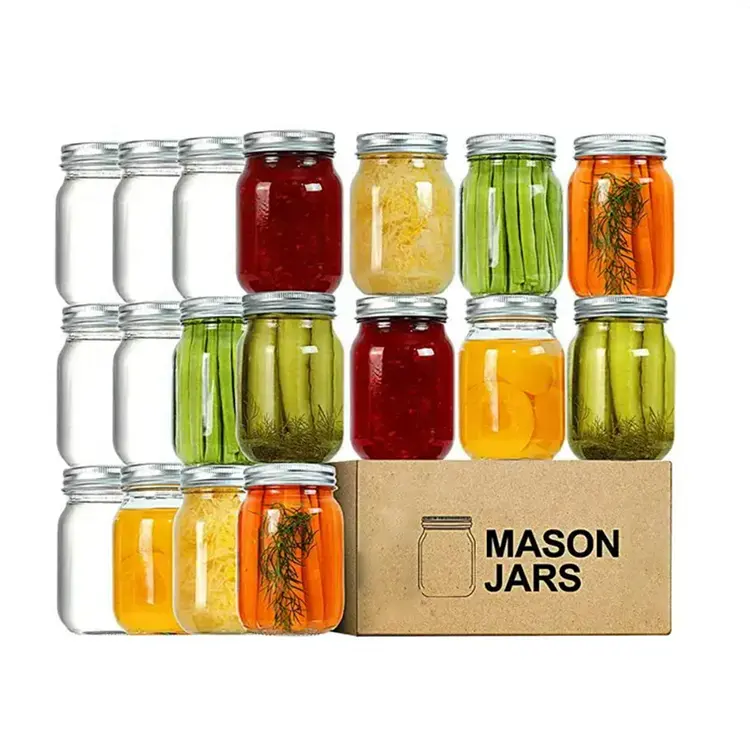China Factory canning jar with lid 150ml 250ml 300ml 750ml 1000ml 1500ml glass mason jars in bulk with gold metal lid