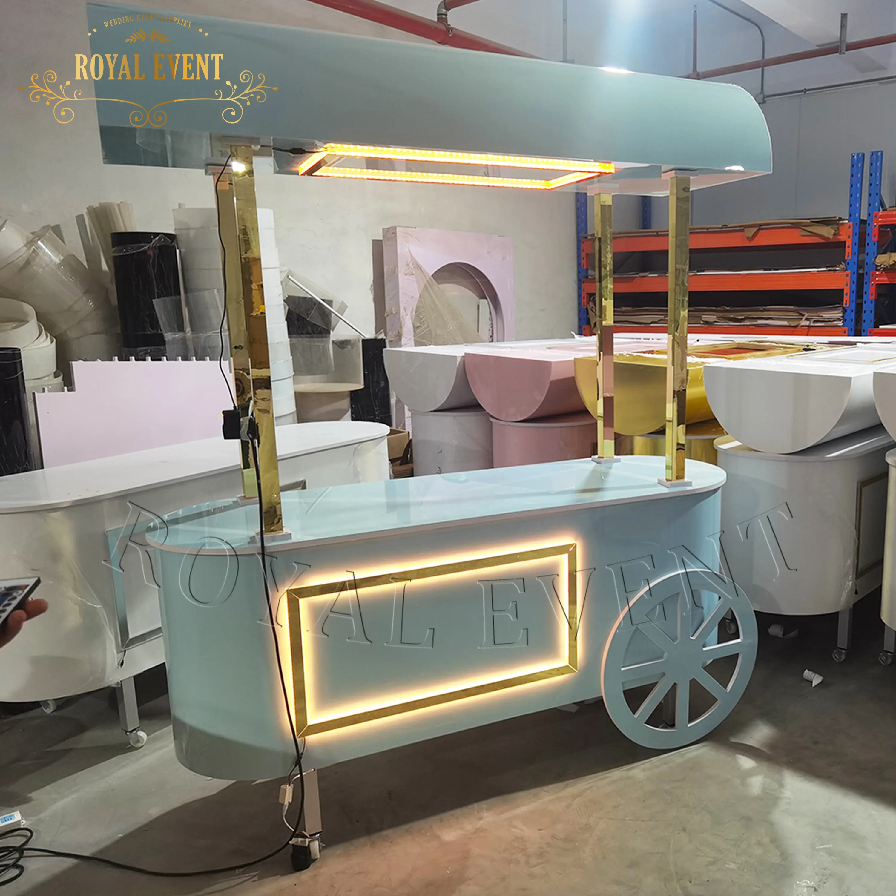 تخفيضات هائلة عربة حلويات مخصصة لتزيين الحفلات عربة ليد لحلوى الاستحمام مع عجلات لحلوى الزفاف