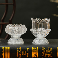 Lampe d'offrande de bouddha de lotus en plastique transparent à LED Ornement de temple en relief créatif Lampe éternelle Bougie sans flamme Décoration de fête