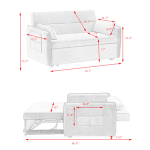 Sofá de terciopelo moderno DB con cama extraíble, asiento de amor informal, almohada trasera, bolsillos, muebles de sala de estar extensibles, 3 piezas - Product Image 6