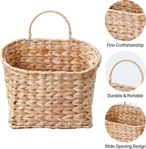 Set <span class=keywords><strong>di</strong></span> 2 Cesti Portaoggetti da Parete in Giacinto d'Acqua Naturale Intrecciato, Stile Rustico per Casa <span class=keywords><strong>di</strong></span> Campagna, per Fiori, Posta, Piante - Product Image 2