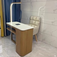 Table à ongles design unique en pierre frittée blanche table de manucure moderne en bois massif avec lampe à ongles à lumière LED