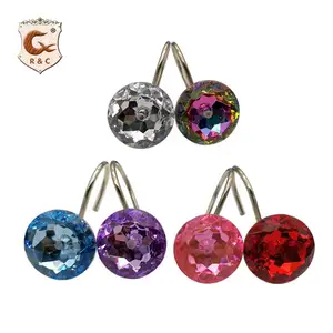 Wholesale Modern High Quality Bathroom Curtain Hooks Acrylic Crystal Metal Shower Curtain Hooks