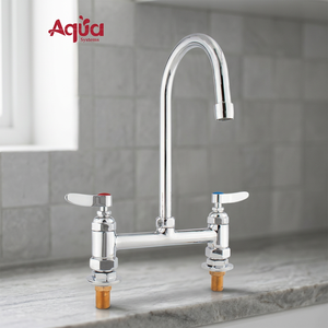 Grifo de Cocina de Doble Manija para Montaje en Pared, Grifo Comercial de 8 Pulgadas con Caño Giratorio de Arco Alto para Fregadero de Restaurante/Cocina - Product Image 1