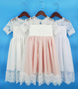 Vestido de encaje para niñas, vestido de princesa con diseño de flores, vestido de fiesta de manga corta, vestido de tutú de malla para niñas, ropa informal - Product Image 2