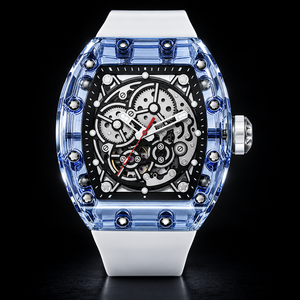 Montre mécanique personnalisée avec cristal saphir, tourbillon creux, bracelet en caoutchouc, résistante à l'eau, style minimaliste de luxe, unisexe - Product Image 1