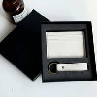 Dompet Kartu Kulit PU Buatan Tangan dengan Logo Kustom, Tipis, Modern, Elegan, Unisex, Set Kotak Hadiah untuk Pria Wanita