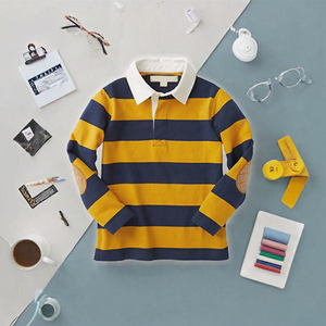 เสื้อโปโลรักบี้แขนยาวผู้ชาย ผ้าฝ้าย 100% คอถักลายทาง บริการ OEM - Product Image 3