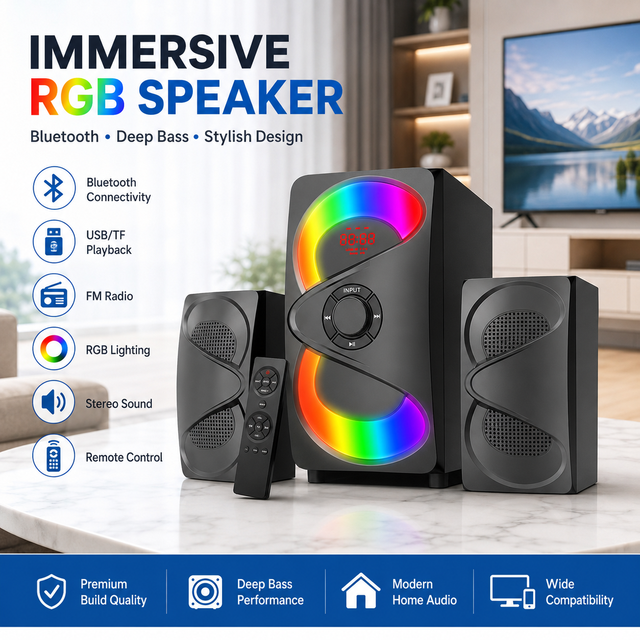 Hot Sale LED Multi-color Display 5.25" Subwoofer Karaoke Speaker Amplifier Home Theater Multimedia Speaker System