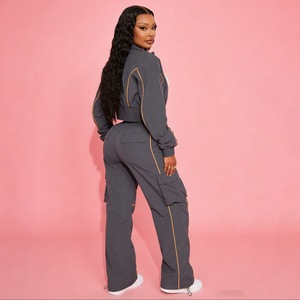 Nouvel ensemble décontracté printemps deux pièces avec veste courte, cardigan et pantalon cargo à jambe droite pour <span class=keywords><strong>femme</strong></span> - Product Image 5