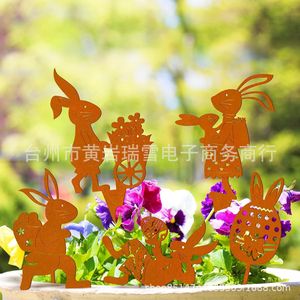 Piquets de jardin en métal en forme de lapin de Pâques, décoration rustique pour l'extérieur, vente en gros - Product Image 2