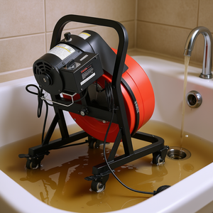 Machine de nettoyage de canalisations 50FT 1/2 pouce avec vis sans fin et roues, alimentation manuelle pour le nettoyage des drains - Product Image 2