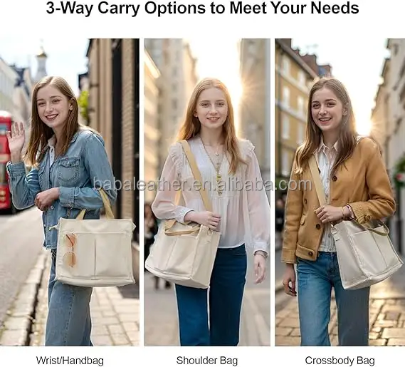 Canvas-Tote-Tasche für Damenhandtasche mit Reißverschluss Crossbody-Tote-Geldbeutel mit Laptop-Abteilung für Arbeit Fitnessstudio Shop Reisen Tote-Tasche