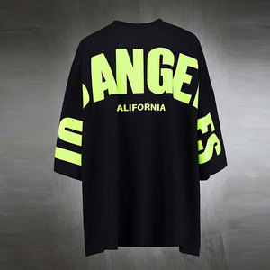 T-shirt Oversize à Manches Courtes Col Rond Épaules Tombantes Été Streetwear Sportif Hauts - Product Image 1