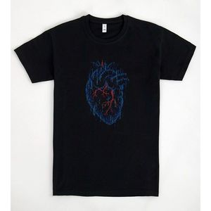 T-Shirt Unisex con Stampa Grafica Cuore Nero, Girocollo, Manica Corta, per Adulti, Stampa Digitale Promozionale - Product Image 1
