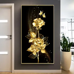 Sıcak satış en iyi Modern altın çiçek Poster baskı duvar sanatı haddelenmiş tuval boyama oturma odası için