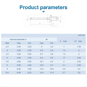 Rivets aveugles en aluminium à tête dôme à grande bride, haute qualité, prix usine, revêtement noir en poudre, M2.4 M2.8 M3 M3.2 M4 M5 - Product Image 6